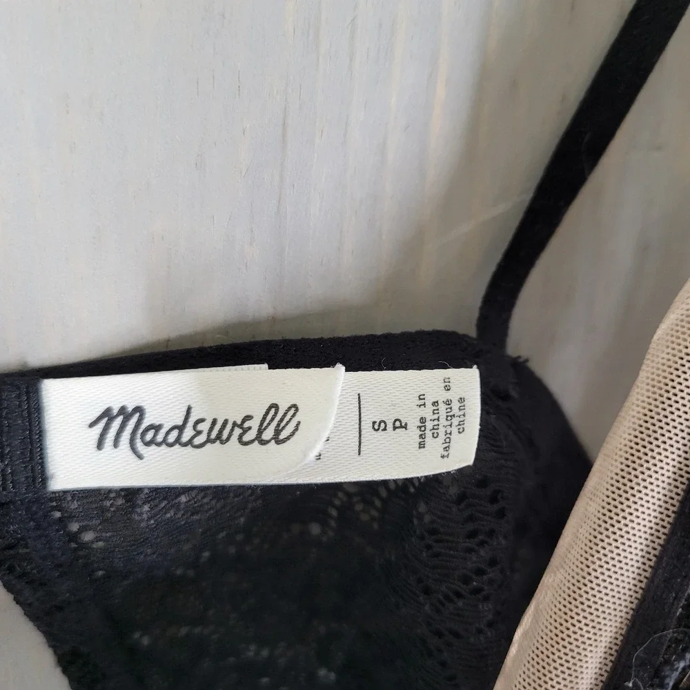 Madewell Lace Bralette Women Small Black‎ Nude Excellent Triangle Mesh Lined